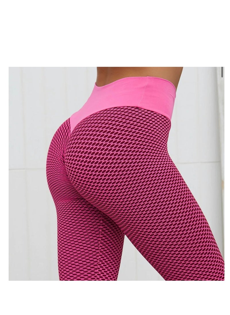 Pink High-Waisted Women's Leggings | Stretchy Yoga Pants for Fitness & Casual Wear | Tummy Control Workout Leggings for Comfort & Style