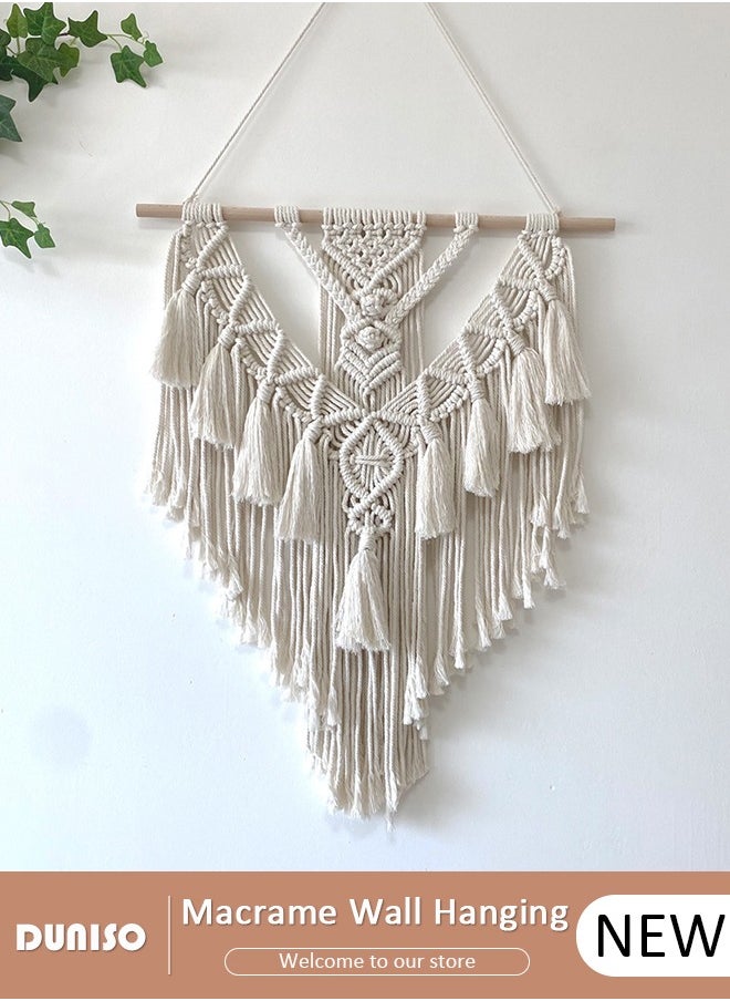 Macrame Wall Hanging, Hand Woven Boho Tapestry, Home Wall Decor, Geometric Woven Hanging Tapestry with Long Tassel for Bedroom Living Room Apartment Wedding Party