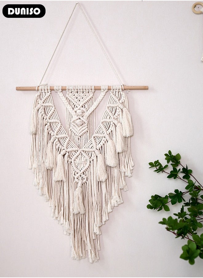 Macrame Wall Hanging, Hand Woven Boho Tapestry, Home Wall Decor, Geometric Woven Hanging Tapestry with Long Tassel for Bedroom Living Room Apartment Wedding Party