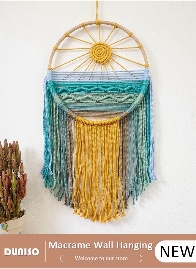 Macrame Wall Hanging, Hand Woven Boho Tapestry, Sun Wall Decor Dream Catcher, Woven Hanging Tapestry with Tassels for Bedroom Living Room Apartment Wedding Party