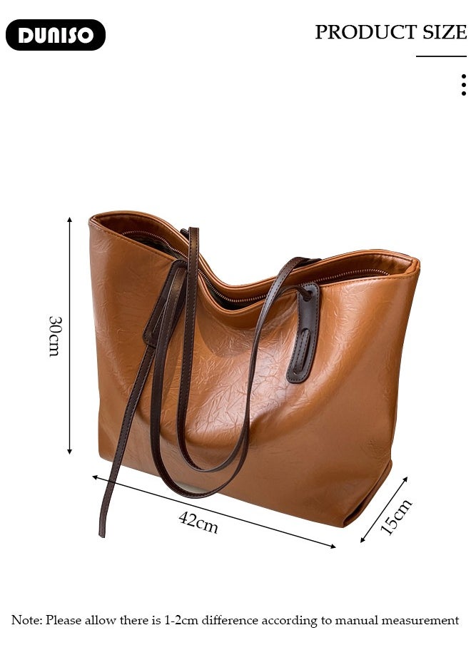 Women's Shoulder Tote Bag Faux Leather Handbag for Women Large Capacity Messenger Fashionable Travel Shoulder Bag for Ladies Girls College Students