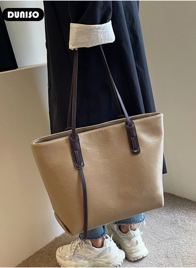 Women's Shoulder Tote Bag Faux Leather Handbag for Women Large Capacity Messenger Fashionable Travel Shoulder Bag for Ladies Girls College Students