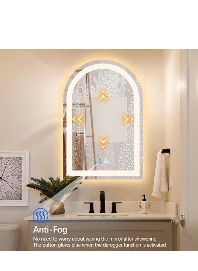 Arched LED Bathroom Mirror – Frameless Arch Backlit Vanity Mirror with 3 Color Touch-Control Lighting, Anti-Fog Defogger, Illuminated Wall-Mounted Mirror for Bathroom or Living Room, Style A, 50x80cm (19.6x31.5