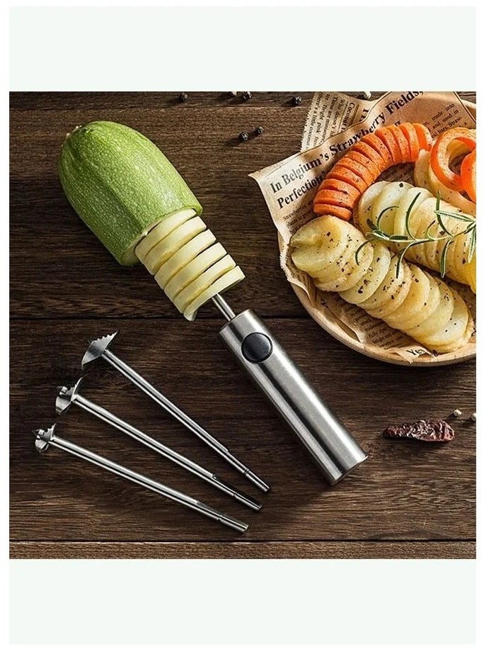 Stainless Steel Vegetable Drill Fruit Corer And Veggie Spiralizer Twister Set Ergonomic Handle With 4 Sizes for Coring and Hollowing out Zucchini, Potatoes, Carrot,Apple