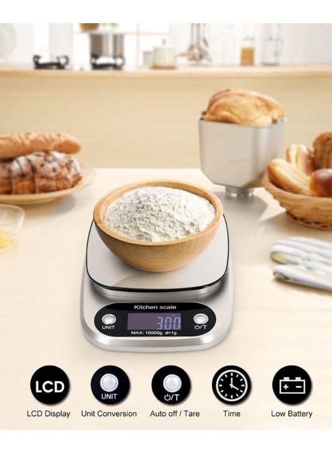 Electronic Food Scale 10kg/1g Weight Grams, Touch Screen Digital Kitchen Scales and Ounces for Cooking, Baking,LCD Display