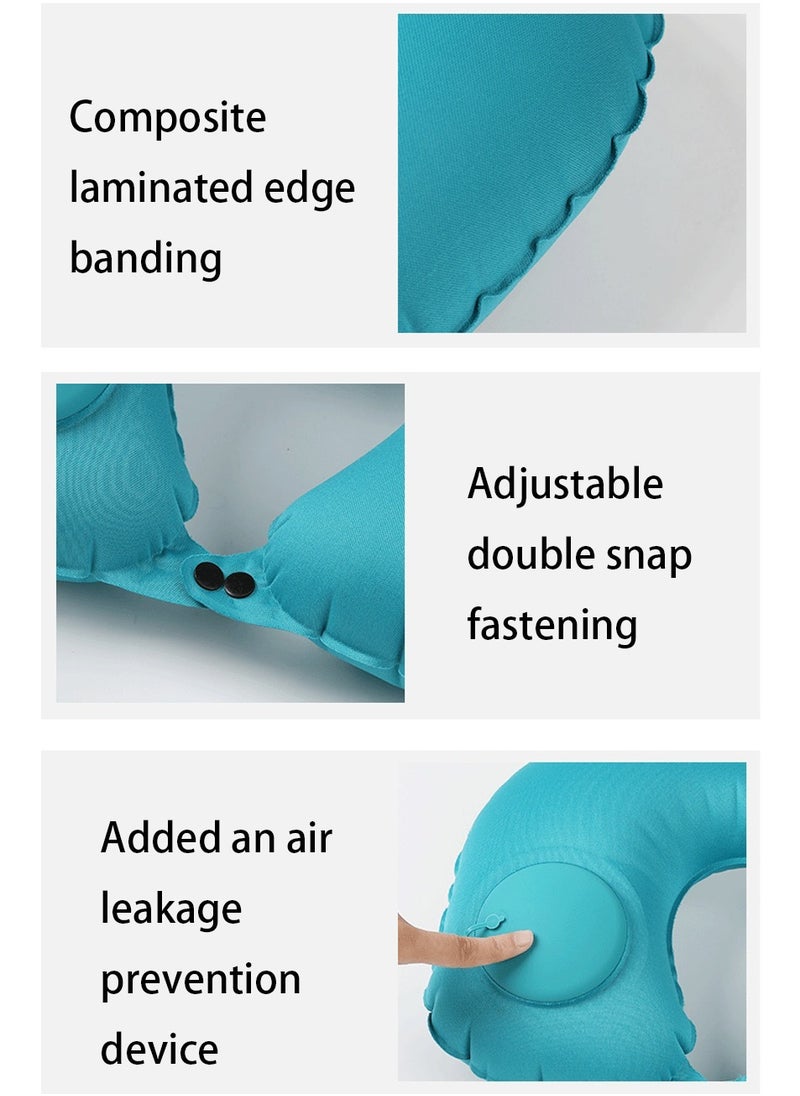 Inflatable U-shaped Neck Pillow for Travel, Airplane, Office - Portable and Comfortable with Earplugs and Eye Mask Set of Four