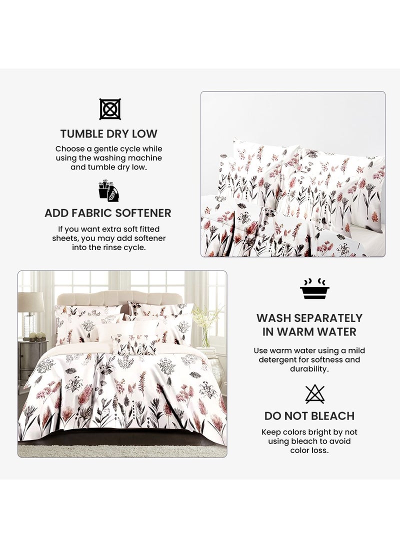 Floating Petals Bed Sheet Set - Without Filling - 6 Pcs - 4 Pillow Covers - 1 Bedsheet - 1 Duvet Cover