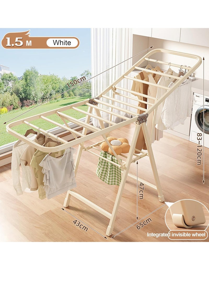Clothes Drying Rack,59 Inches Foldable Premium Carbon Steel Drying Rack,Free-Standing Large Laundry Drying Rack Indoor Outdoor with Height-Adjustable Wings, Windproof Strip