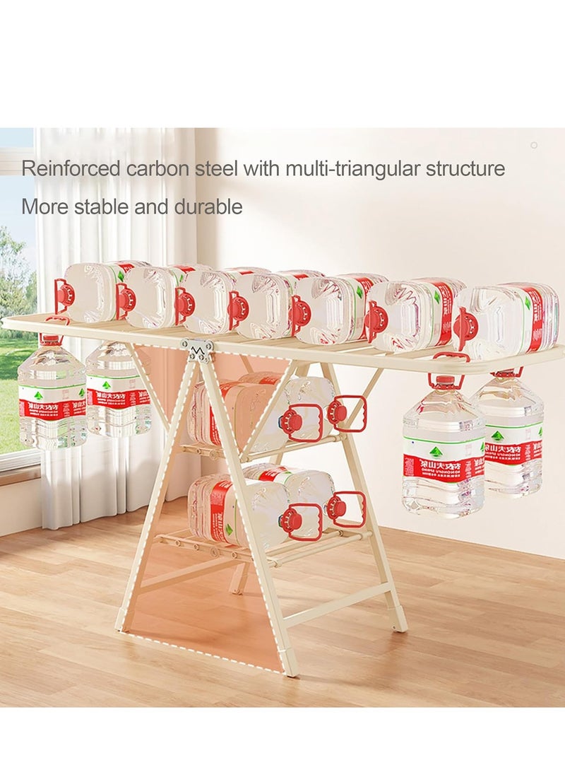 Clothes Drying Rack,59 Inches Foldable Premium Carbon Steel Drying Rack,Free-Standing Large Laundry Drying Rack Indoor Outdoor with Height-Adjustable Wings, Windproof Strip