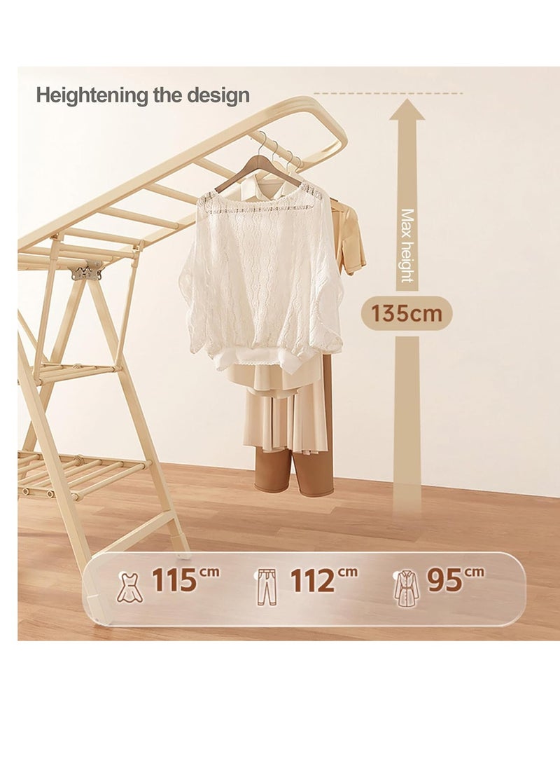 Clothes Drying Rack,59 Inches Foldable Premium Carbon Steel Drying Rack,Free-Standing Large Laundry Drying Rack Indoor Outdoor with Height-Adjustable Wings, Windproof Strip