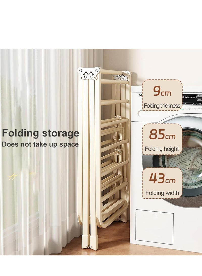 Clothes Drying Rack,59 Inches Foldable Premium Carbon Steel Drying Rack,Free-Standing Large Laundry Drying Rack Indoor Outdoor with Height-Adjustable Wings, Windproof Strip