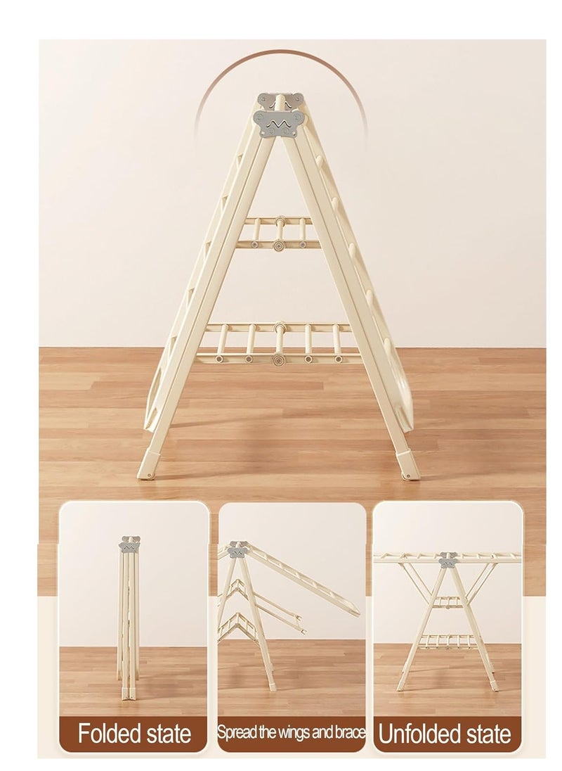 Clothes Drying Rack,59 Inches Foldable Premium Carbon Steel Drying Rack,Free-Standing Large Laundry Drying Rack Indoor Outdoor with Height-Adjustable Wings, Windproof Strip