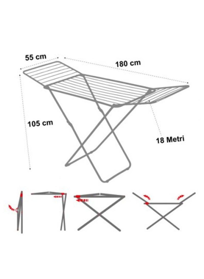 Bisbell Cloth Drying Foldable Stand, Sturdy Clothes Dryer, Weather Resistor, Heavy Duty Clothing Racks Silver,16meter, BB2814