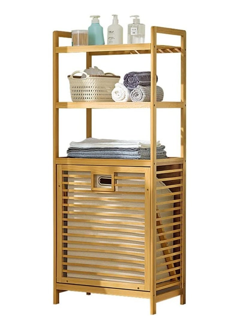 Bamboo Laundry Hamper Basket with Liner Bag Storage Dirty Clothes Tilt Out Baskets Section with Handles 3-Tier Shelves Organizer Hampers for Bedroom Bathroom Living Room
