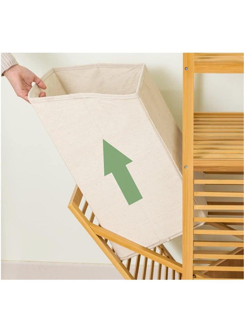 Bamboo Laundry Hamper Basket with Liner Bag Storage Dirty Clothes Tilt Out Baskets Section with Handles 3-Tier Shelves Organizer Hampers for Bedroom Bathroom Living Room
