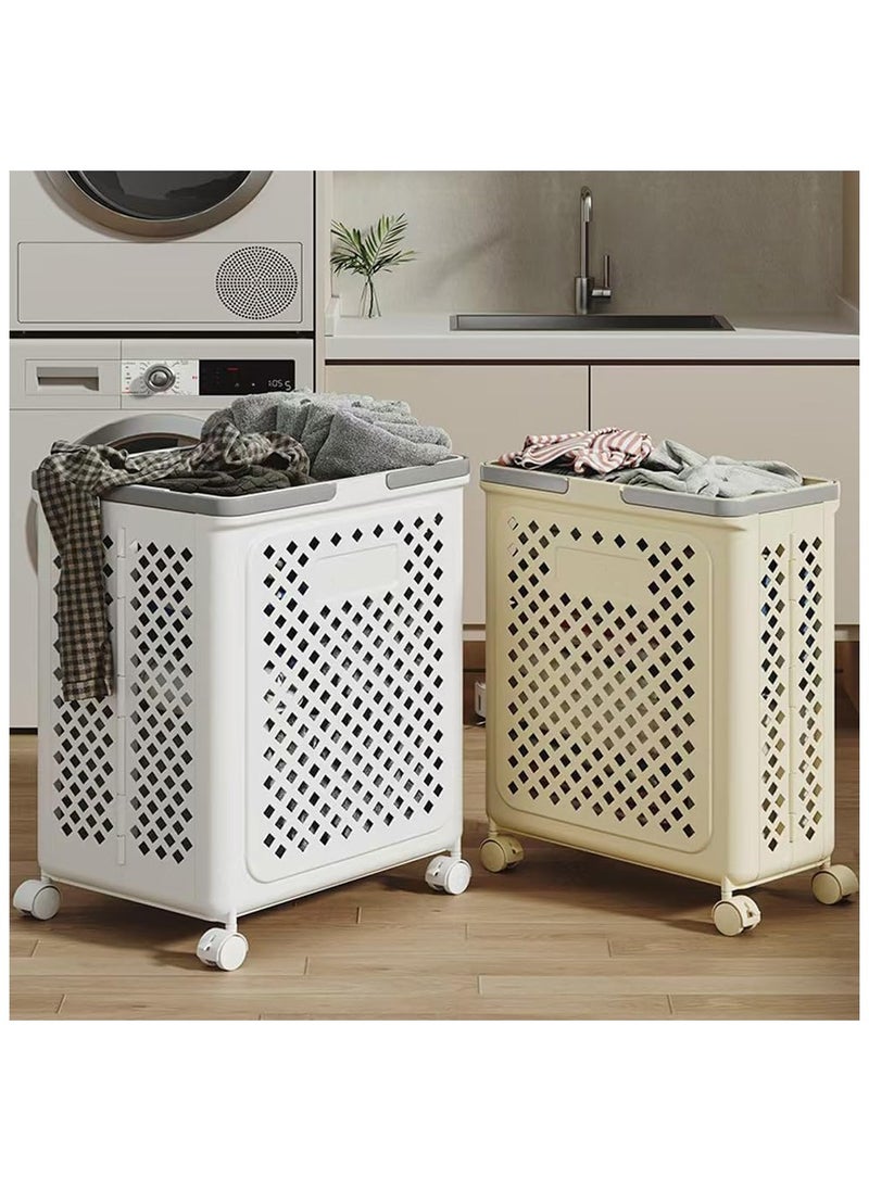 Large Laundry Basket with Wheels - Foldable Laundry Hamper with Large Capacity for Bathroom, Balcony, and Home Organization - Multifunctional Laundry Organizer for Clothes and Towels