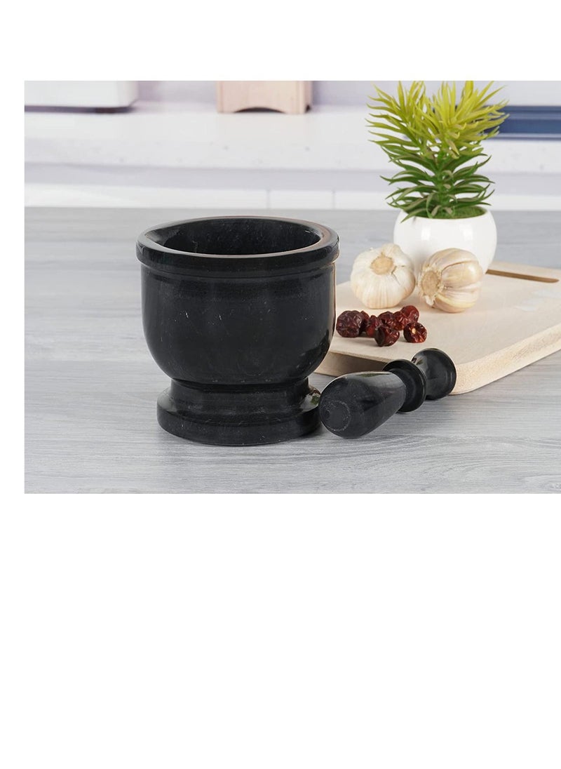 Handmade 5 Inches  Marble Granite Black Mortar and Pestle Kitchen Spices Grinder