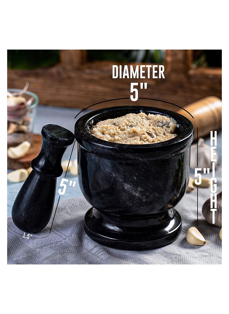 Handmade 5 Inches  Marble Granite Black Mortar and Pestle Kitchen Spices Grinder