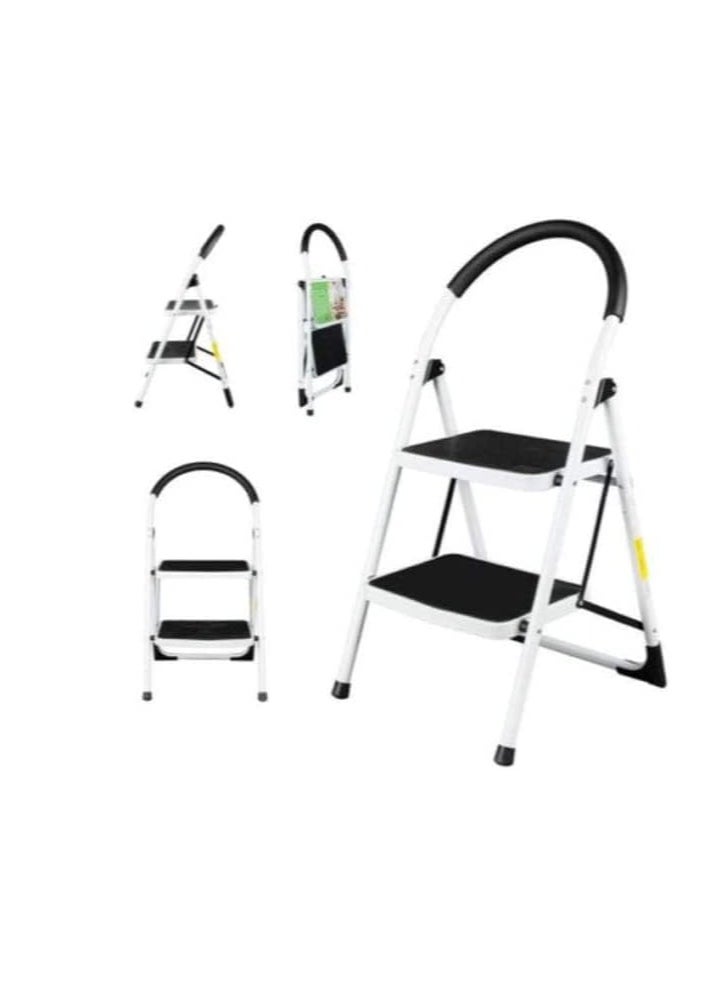 Robustline Home Purpose Ladder - 2 Steps Foldable Step Ladder with Rubber Handgrip and Non-Slip Treads, 150 kgs Weight Capacity- White