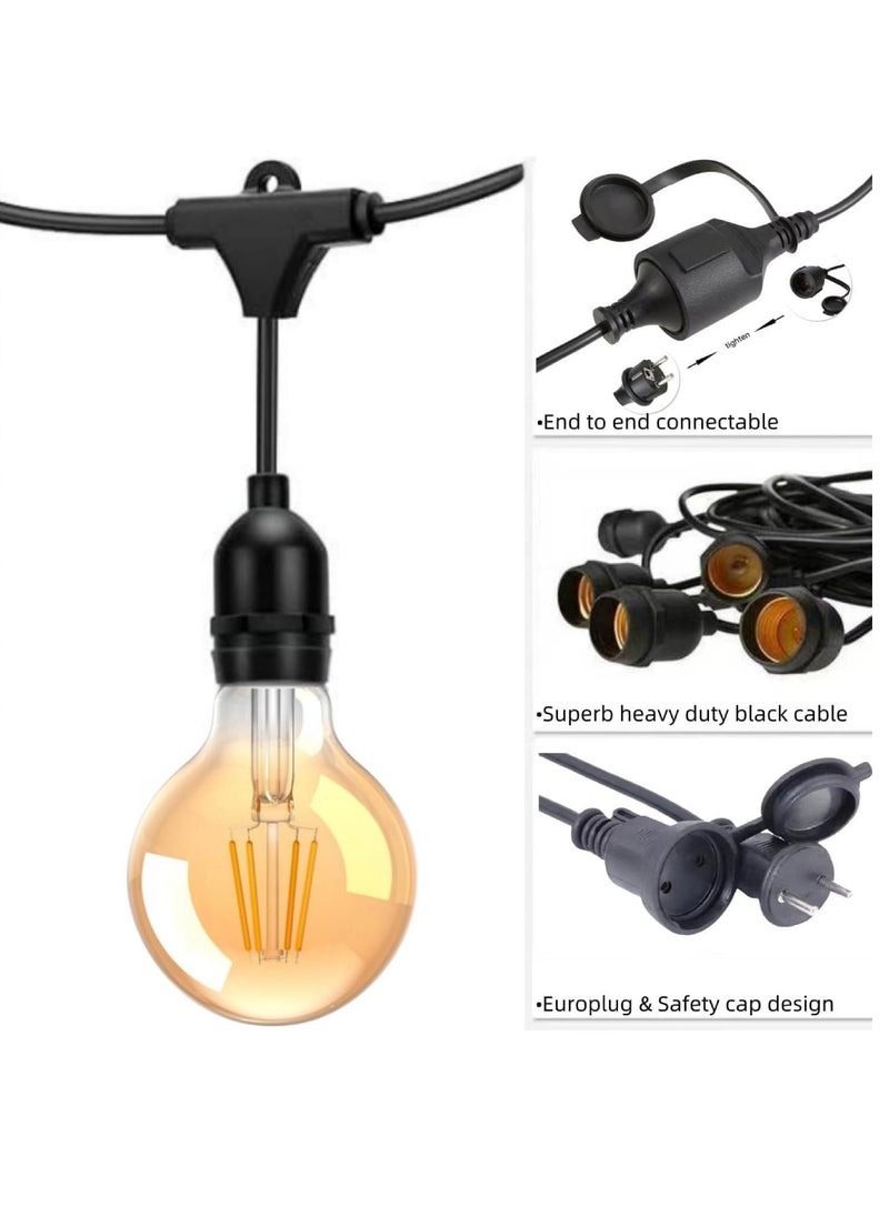 Outdoor Waterproof IP65 Led String Lights E27 Holder 100 Meter Bulb Holder Wire With 200 Bulbs 4W G80 Amber With EU Plug Solar Bulb Holder For Ramadan Decoration Lights And Outdoor Decoration Light Hanging Light String Wire Ramadan Light For Commercial Patio Garden & Porch Yard