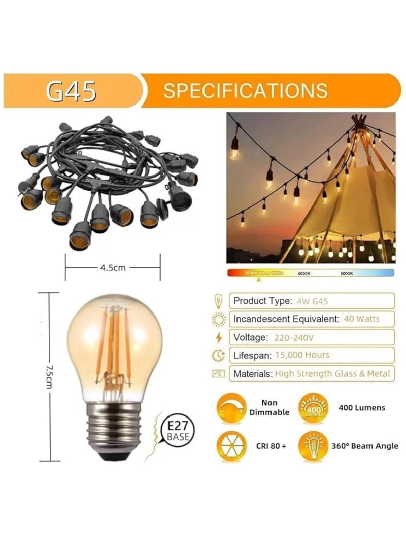 Outdoor Waterproof IP65 Led String Lights E27 Holder 100 Meter Bulb Holder Wire With 200 Bulbs 4W G45 Amber With EU Plug Solar Bulb Holder For Ramadan Decoration Lights And Outdoor Decoration Light Hanging Light String Wire Ramadan Light For Commercial Patio Garden & Porch Yard