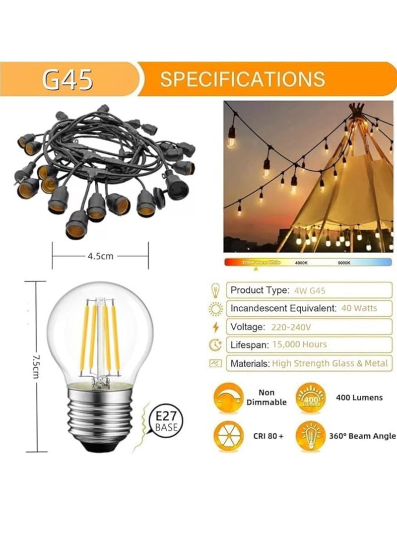 Outdoor Waterproof IP65 Led String Lights E27 Holder 100 Meter Bulb Holder Wire With 200 Bulbs 4W G45 Clear With EU Plug Solar Bulb Holder For Ramadan Decoration Lights And Outdoor Decoration Light Hanging Light String Wire Ramadan Light For Commercial Patio Garden & Porch Yard