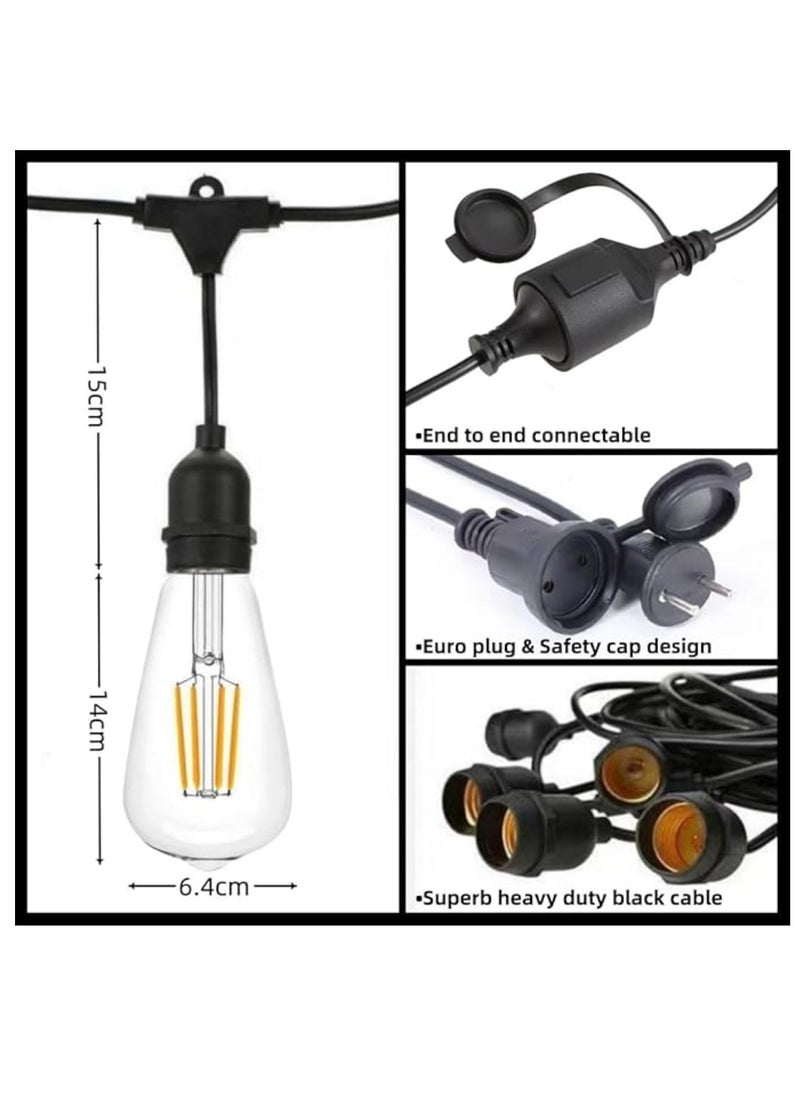 Outdoor Waterproof IP65 Led String Lights E27 Holder 100 Meter Bulb Holder Wire With 200 Bulbs 4W ST64 Clear With EU Plug Solar Bulb Holder For Ramadan Decoration Lights And Outdoor Decoration Light Hanging Light String Wire Ramadan Light For Commercial Patio Garden & Porch Yard