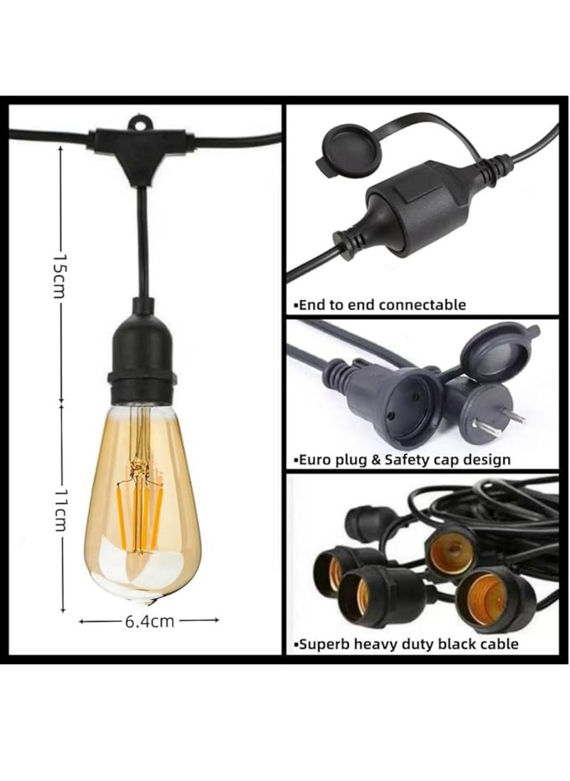 Outdoor Waterproof IP65 Led String Lights E27 Holder 100 Meter Bulb Holder Wire With 200 Bulbs 4W ST64 Amber With EU Plug Solar Bulb Holder For Ramadan Decoration Lights And Outdoor Decoration Light Hanging Light String Wire Ramadan Light For Commercial Patio Garden & Porch Yard