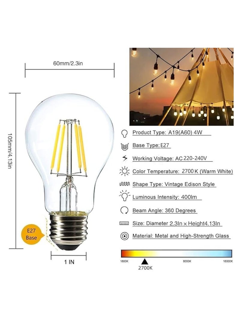 Outdoor Waterproof IP65 Led String Lights E27 Holder 100 Meter Bulb Holder Wire With 200 Bulbs 4W A60 Clear With EU Plug Solar Bulb Holder For Ramadan Decoration Lights And Outdoor Decoration Light Hanging Light String Wire Ramadan Light For Commercial Patio Garden & Porch Yard