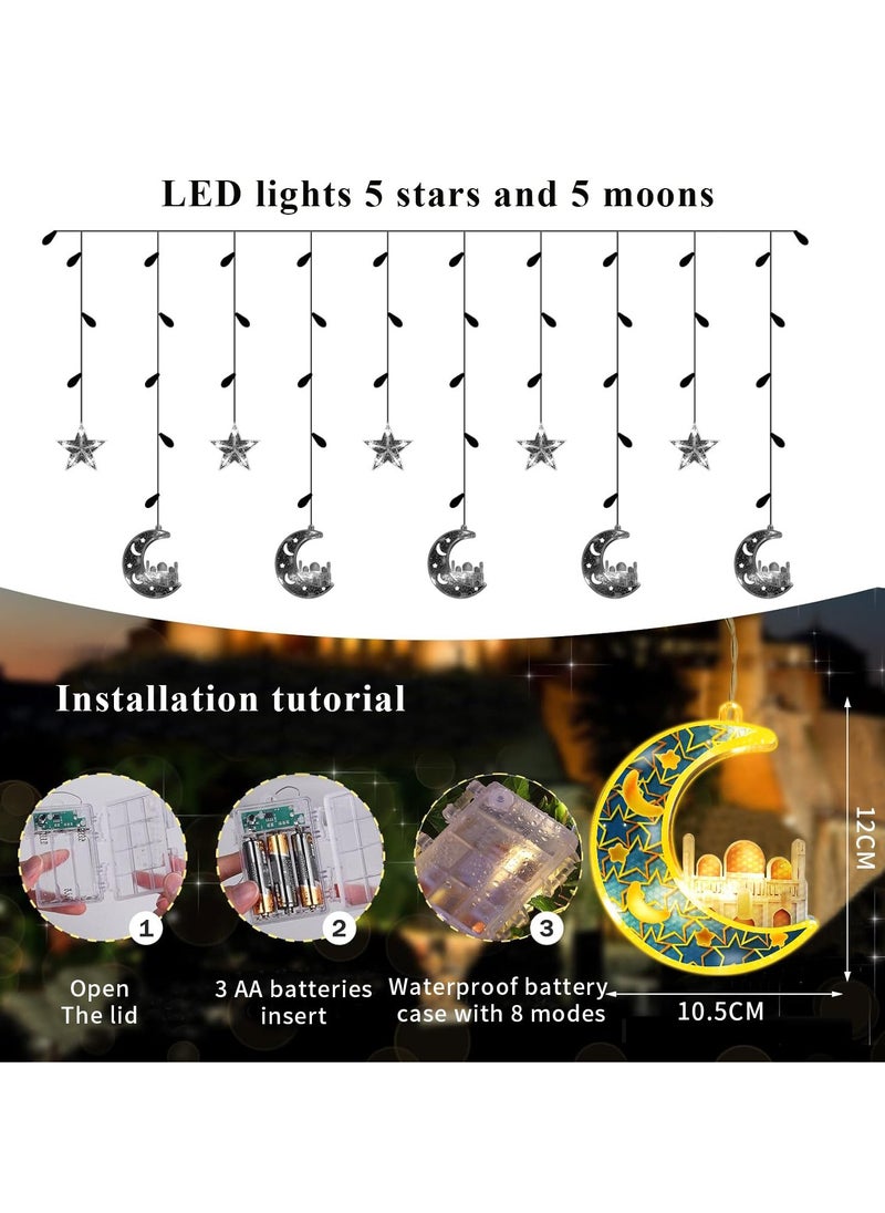 Ramadan Decorations Star Moon Lights, Battery Case Powered Window Star Moon Lights Ramadan Decorations Home Bedroom Indoor Outdoor