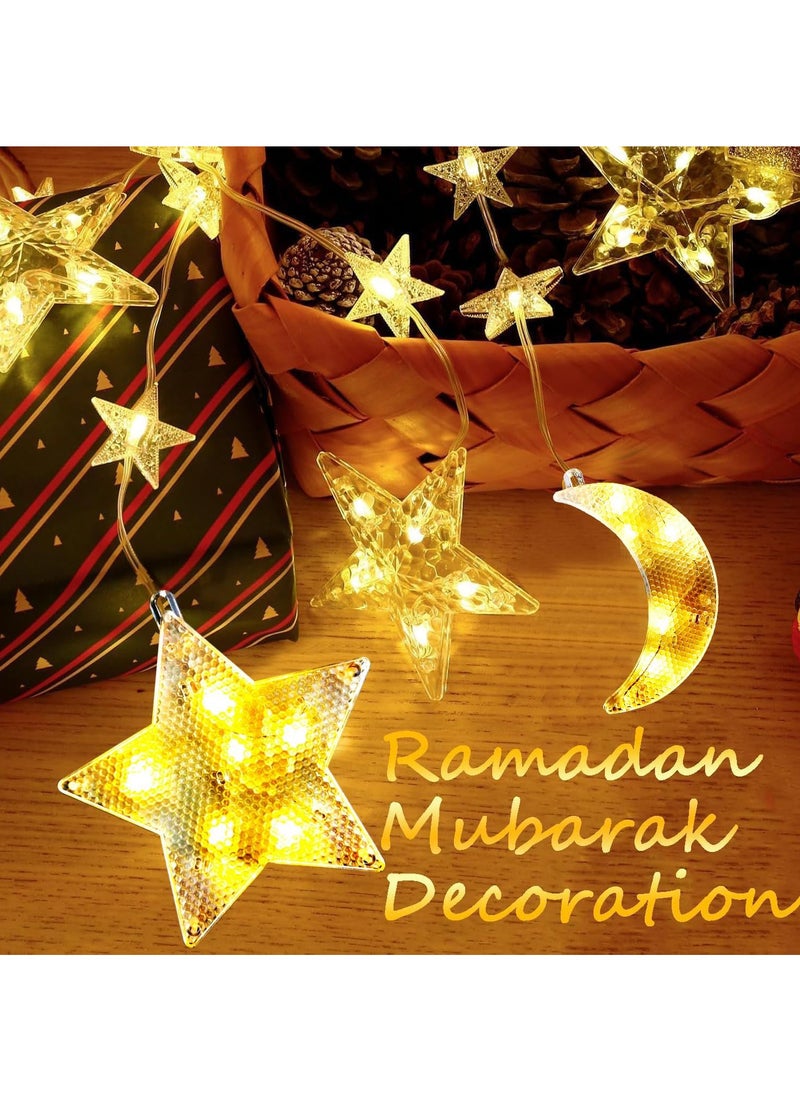 Star Moon Curtain Ramadan Decor Lights,Battery Case Powered Flake design Curtain String Waterproof Fairy Lights with Remote, Battery