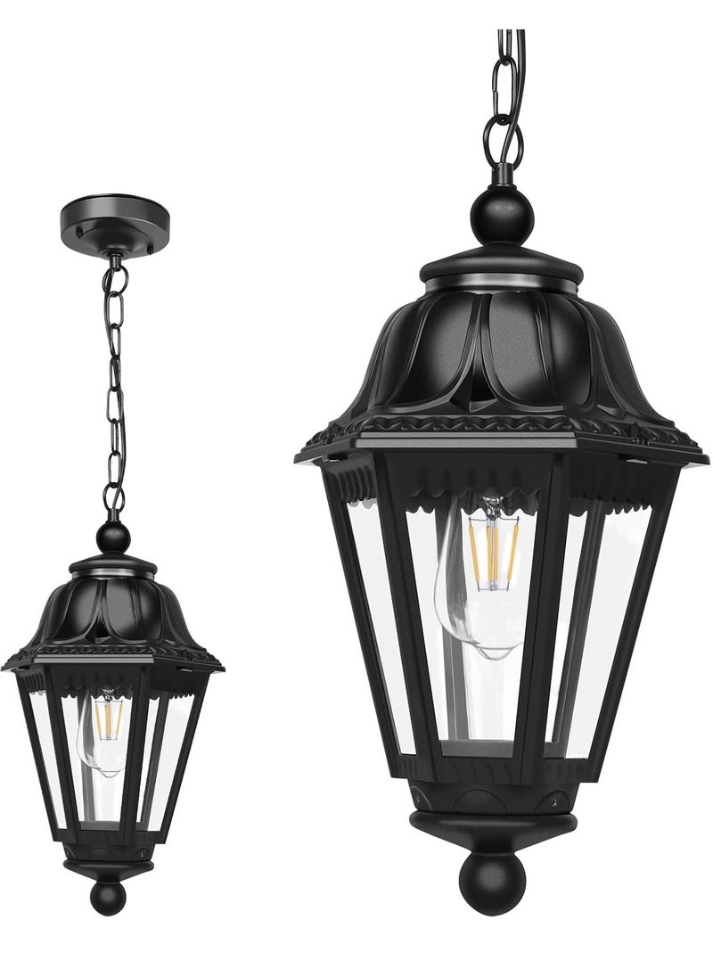 Modern Black Pendant Light Fixture, Farmhouse Exterior Hanging Lights with Adjustable Chain, Black Ceiling Hanging Lanterns with Clear Lampshade for Porch, Yard, Gazebo, Entryway