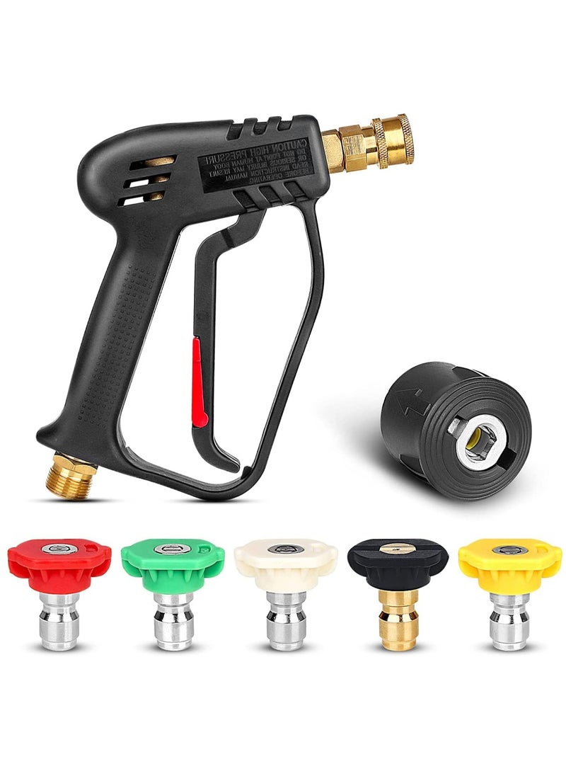 4000 PSI Pressure Washer Gun with 5 Interchangeable Spray Nozzles, Jet Washing Gun with one quarter Inch Quick Connection and M22 Coupling