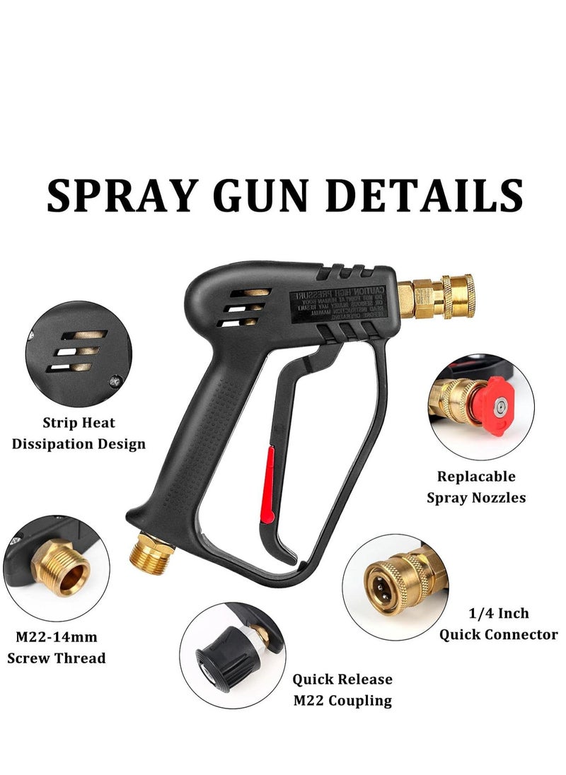 4000 PSI Pressure Washer Gun with 5 Interchangeable Spray Nozzles, Jet Washing Gun with one quarter Inch Quick Connection and M22 Coupling