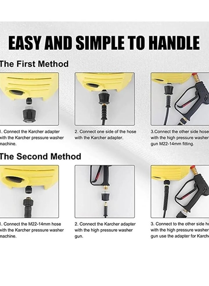 High Pressure Washer Gun 4000 PSI M22 14mm and Karcher High-Pressure Hose Quick Connect Connector 5 1/4 inch Quick-Connect Nozzles for Car Cleaning Tool
