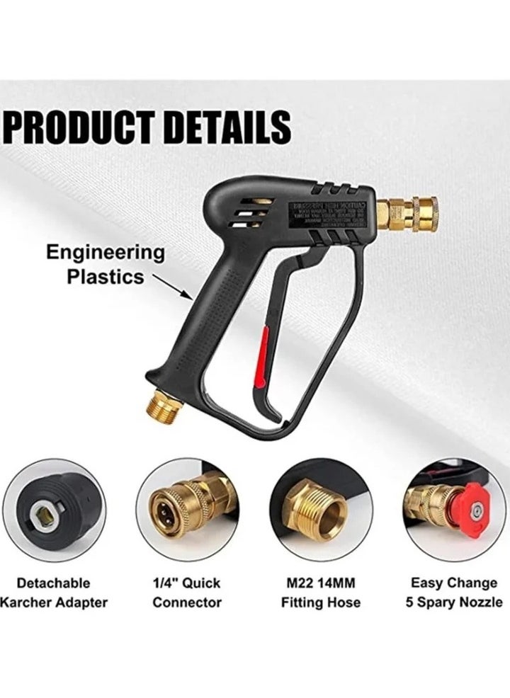 High Pressure Washer Gun 4000 PSI M22 14mm and Karcher High-Pressure Hose Quick Connect Connector 5 1/4 inch Quick-Connect Nozzles for Car Cleaning Tool