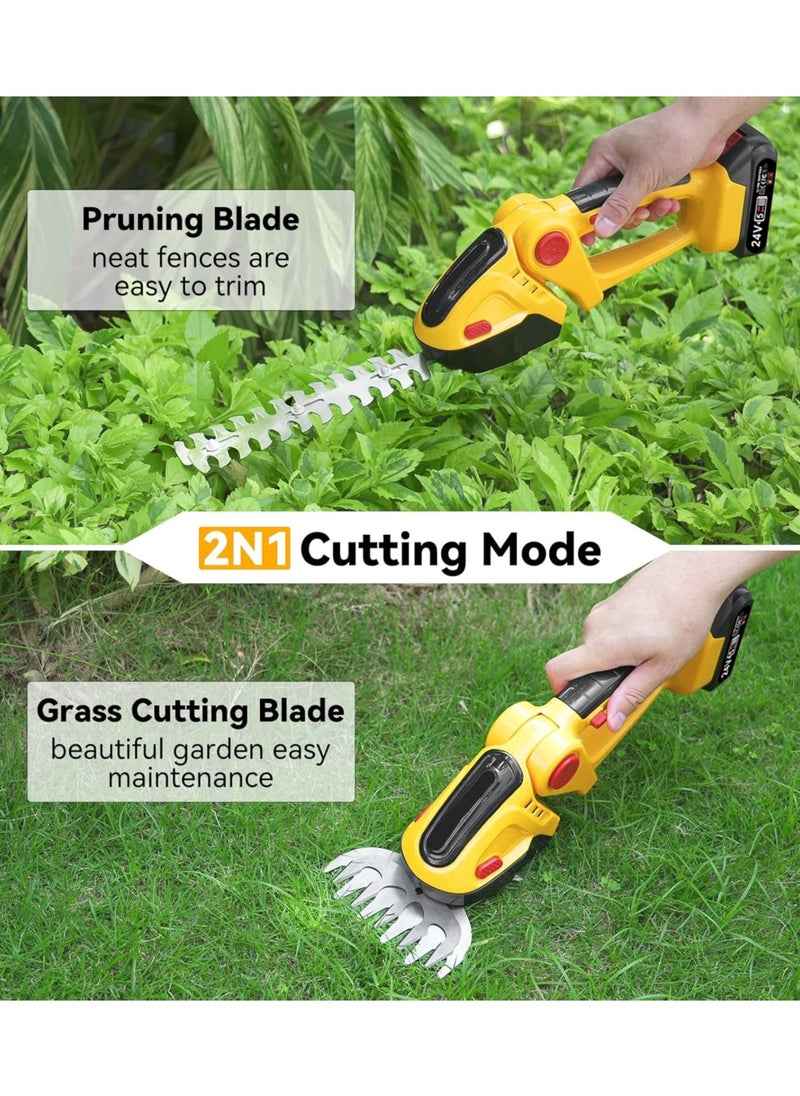 Cordless Handheld Hedge Trimmer with Lithium Battery, Mini Electric Hedge Shears & Lawn Mower, Dual-Function Grass and Branch Trimmer, 9-Inch Hedge Blade & 4.7-Inch Lawn Shear, IP67 Waterproof, Durable ABS Shell, Anti-Slip Handle, UK Plug