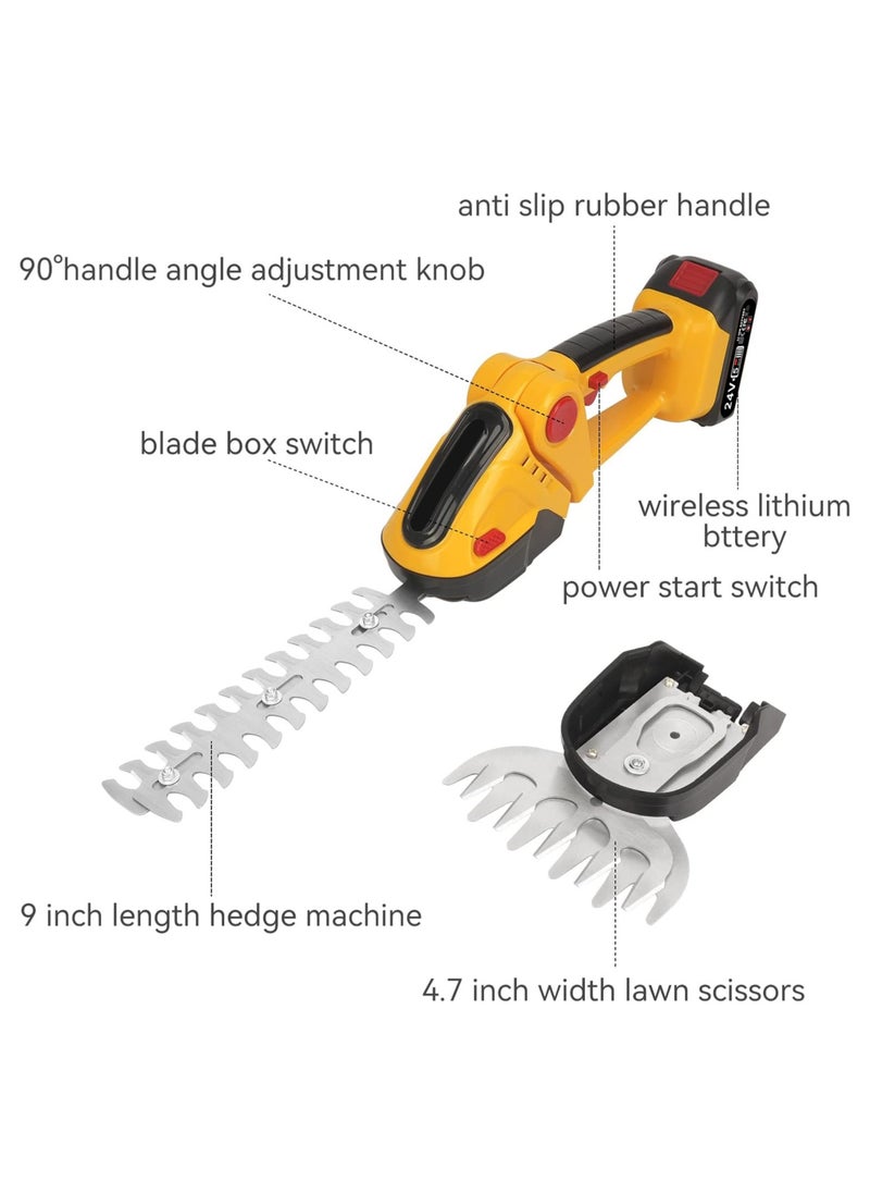 Cordless Handheld Hedge Trimmer with Lithium Battery, Mini Electric Hedge Shears & Lawn Mower, Dual-Function Grass and Branch Trimmer, 9-Inch Hedge Blade & 4.7-Inch Lawn Shear, IP67 Waterproof, Durable ABS Shell, Anti-Slip Handle, UK Plug