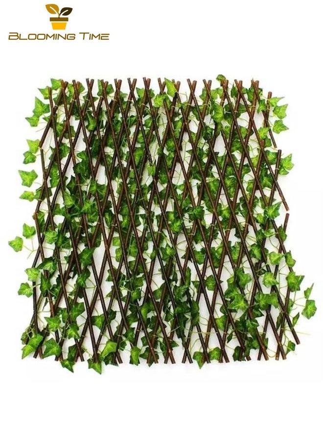 Expandable fence with artificial plants green/brown 1.20 meters