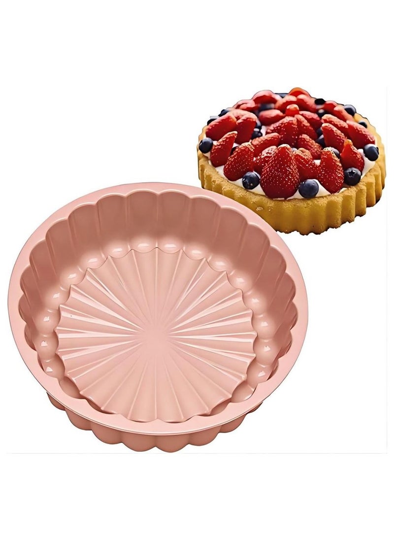 2Pc Cake Pan Silicone 20cm And 27cm Nonstick Round Cake Molds For Cheesecake Chocolate Cake Brownie Tart Pie Flan Bread Baking Pans Pink