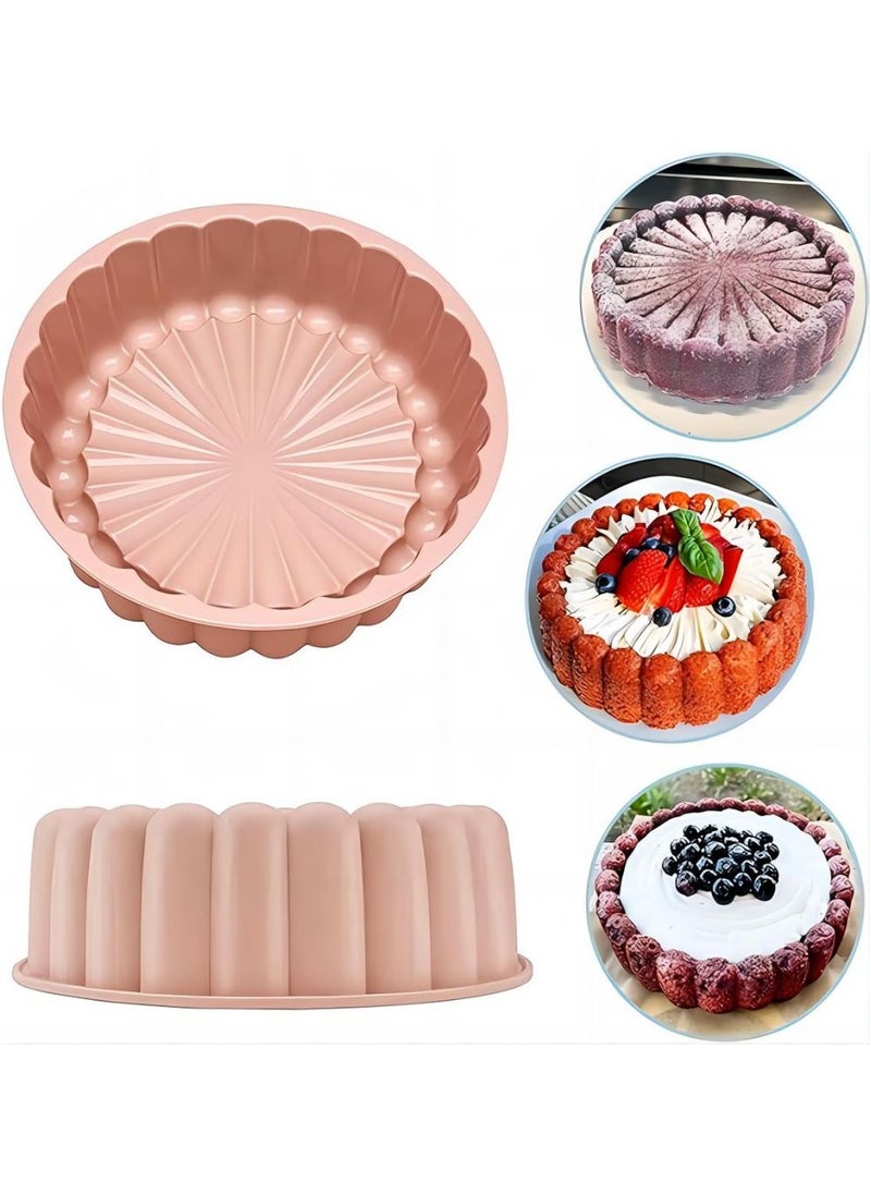 2Pc Cake Pan Silicone 20cm And 27cm Nonstick Round Cake Molds For Cheesecake Chocolate Cake Brownie Tart Pie Flan Bread Baking Pans Pink