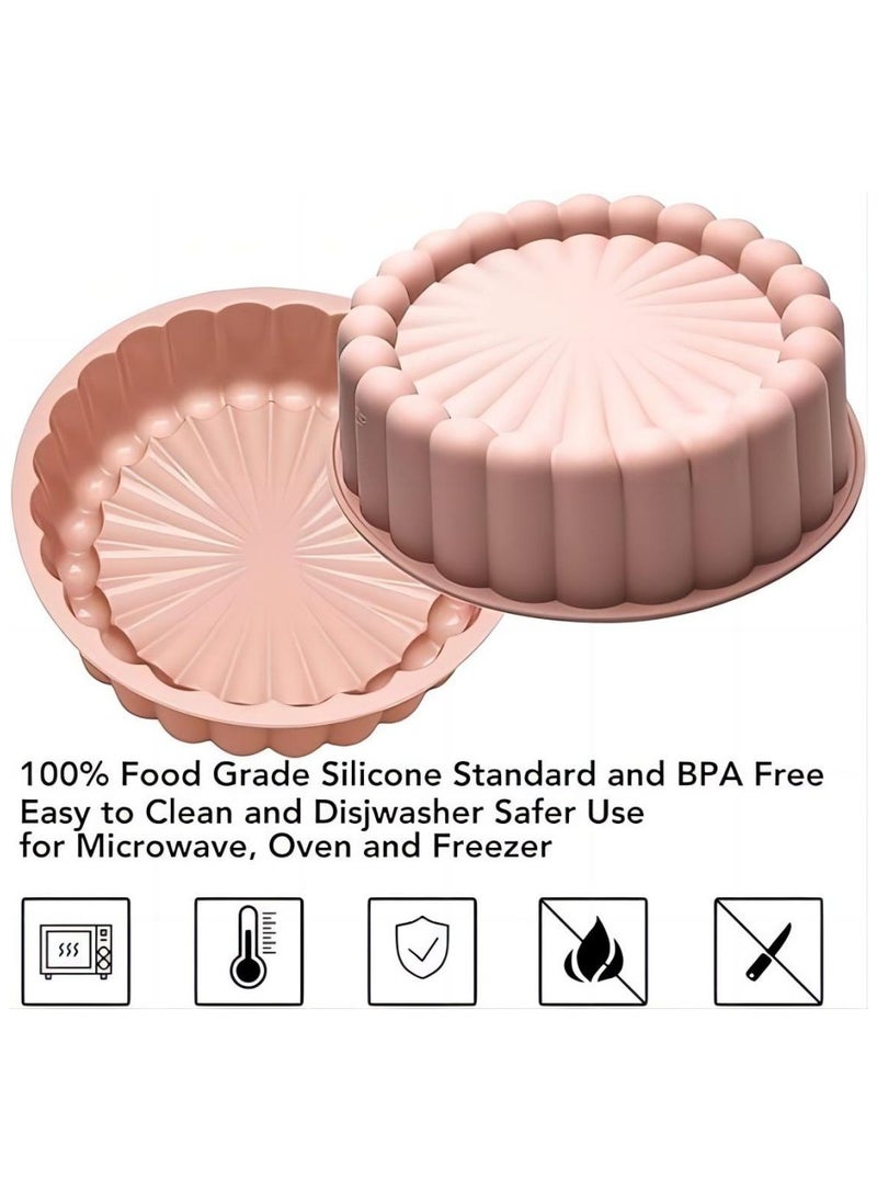 2Pc Cake Pan Silicone 20cm And 27cm Nonstick Round Cake Molds For Cheesecake Chocolate Cake Brownie Tart Pie Flan Bread Baking Pans Pink