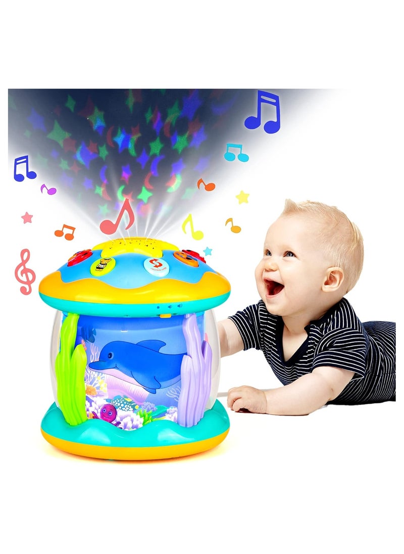 Baby Toys 6 to 12 Months Musical Light Up Tummy Time Infant Toys 12-18 Months Crawling Toys Ocean Rotating Projector Baby Gifts for 1 2 3 Year Old Boy Girl Birthday Toddlers Kids