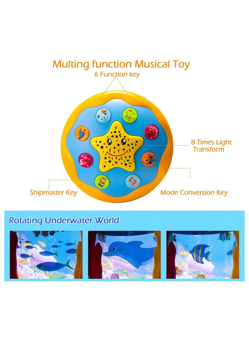 Baby Toys 6 to 12 Months Musical Light Up Tummy Time Infant Toys 12-18 Months Crawling Toys Ocean Rotating Projector Baby Gifts for 1 2 3 Year Old Boy Girl Birthday Toddlers Kids