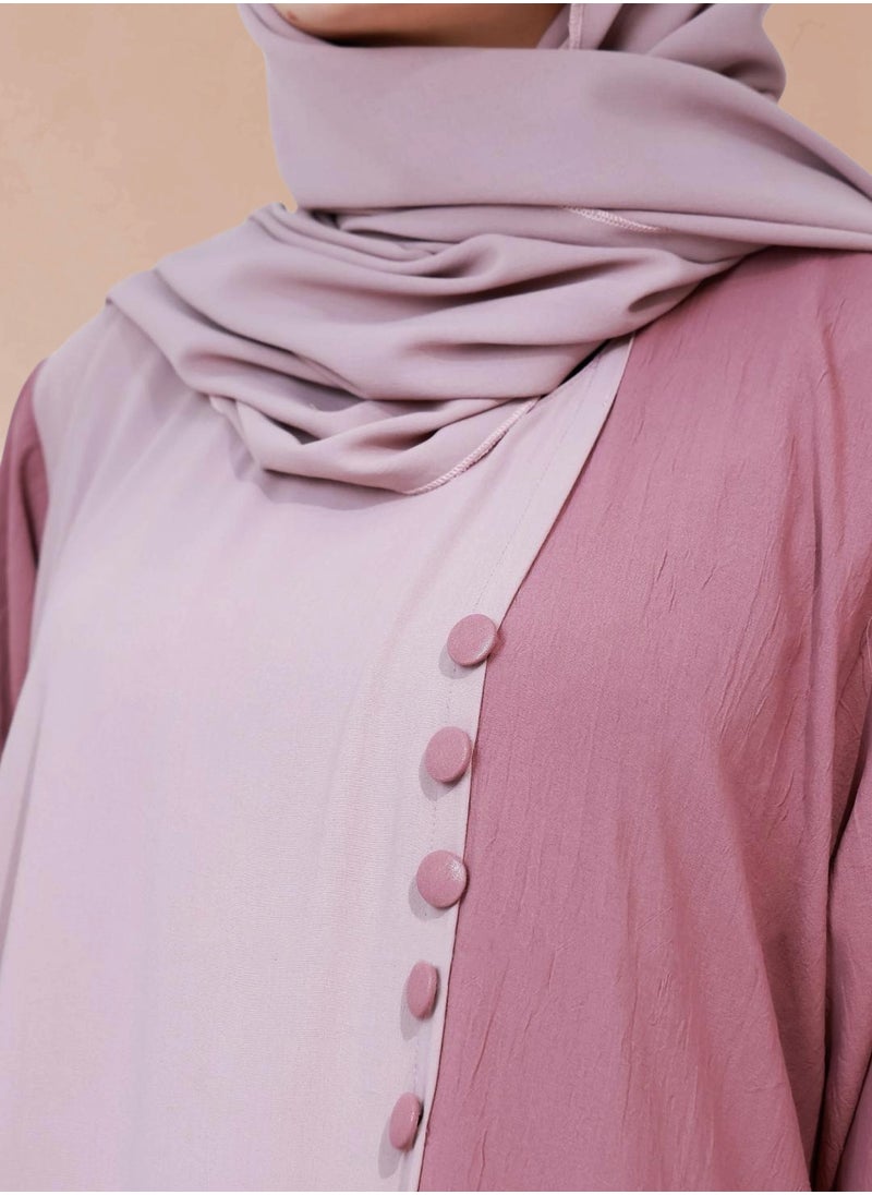 Double-tone abaya in Pink with Button Design