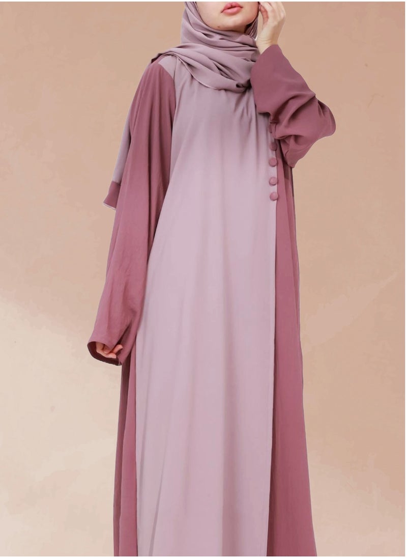 Double-tone abaya in Pink with Button Design