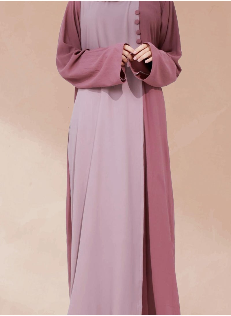 Double-tone abaya in Pink with Button Design