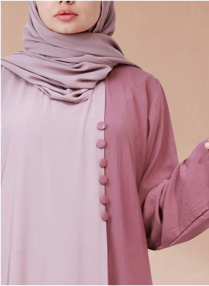 Double-tone abaya in Pink with Button Design