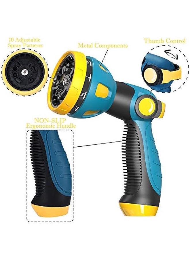 Garden Hose Nozzle - 10 Adjustable Patterns Metal High Pressure Hose Nozzle, Garden Hose Spray Nozzle with Thumb Control Design, Hose Sprayer for Garden & Lawns Watering, Cleaning, Pets & Car Washin