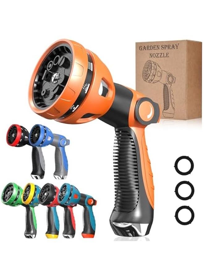 Water Hose Nozzle|Garden Hose Nozzle Hose Spray Nozzle with 10 Patterns High Pressure Hose Nozzle for Garden Hose for Watering Plants Washing Cars Pets(Orange)